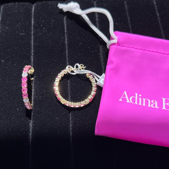 Hoop Earrings Gold Plated Adina Eden Jewels Pink Multi Colored Round Stone NWT - Picture 8 of 12